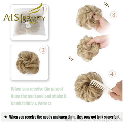Aisi Beauty Top Quality Wholesale Multi Color Synthetic Curly Messy Donut Chignon Bun Elastic Rope Rubber Band Hair Extension